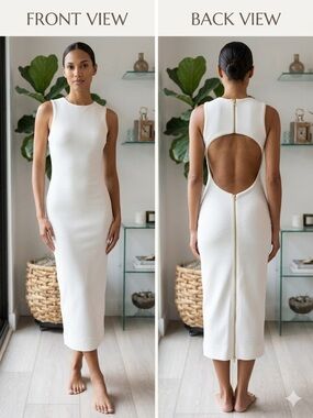 Dress the Population White Backless Sleeveless Midi Dress